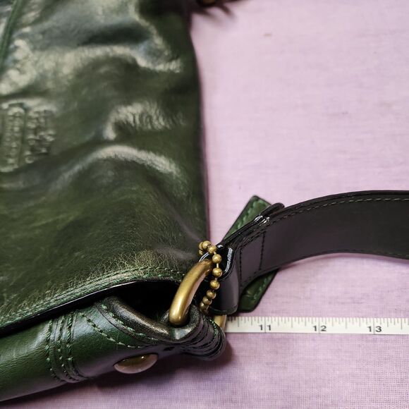 Coach Burnished Leather Bottle Green Bleecker Tattersall Legacy Shoulder Bag - Picture 12 of 14